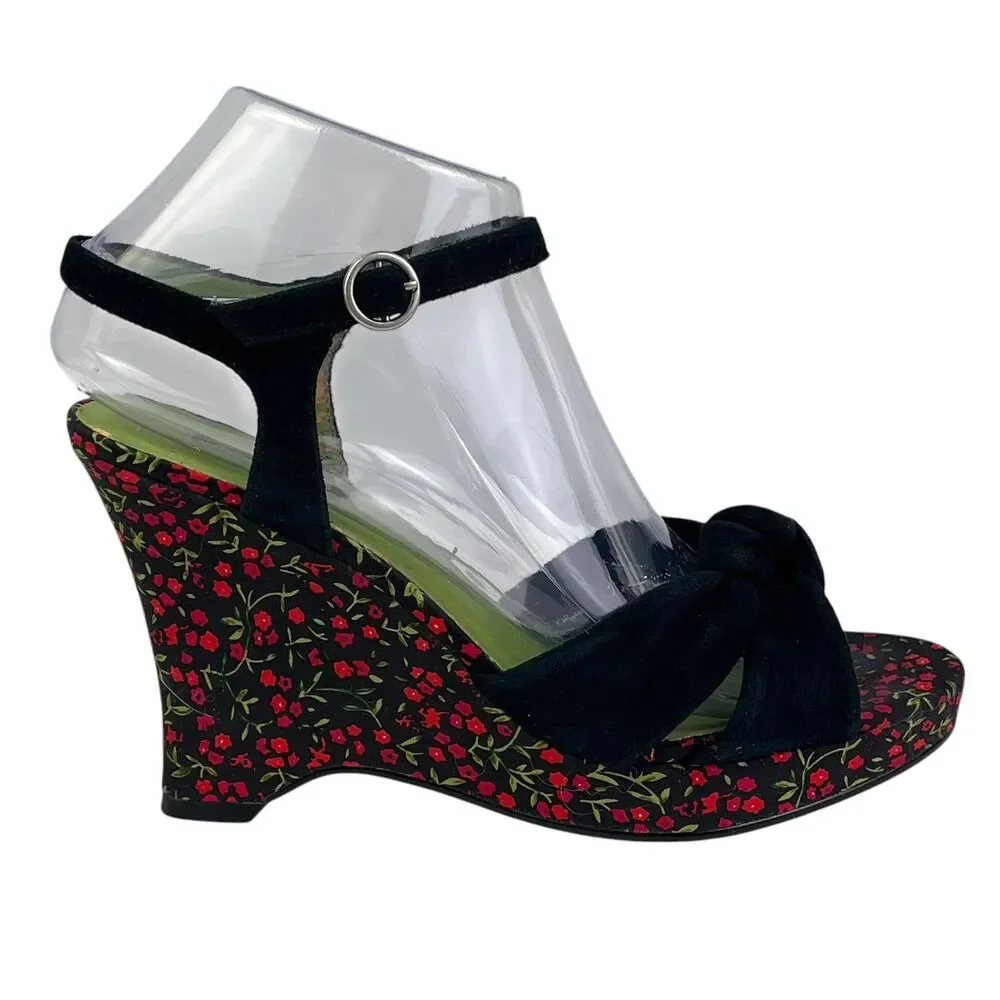 Rampage Floral Ankle Strap Espadrille Wedge Sandal Women's Size 7 M Leather